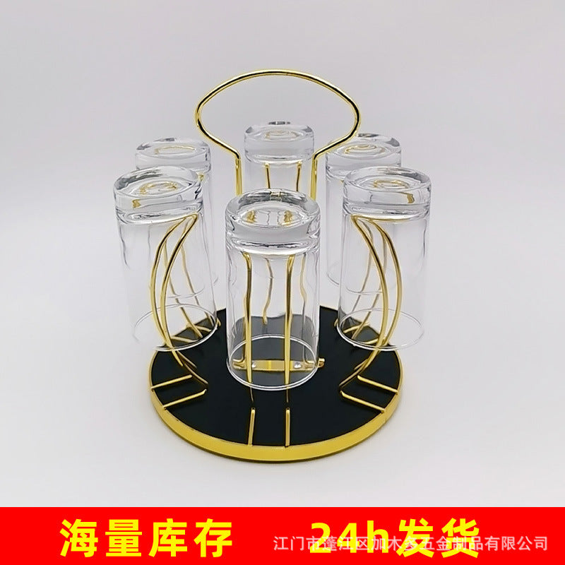 Household Iron Art Cup Holder Round Drum Shape Drain Rack Light Luxury Rotatable Glass Cup Storage Rack Inverted Holder