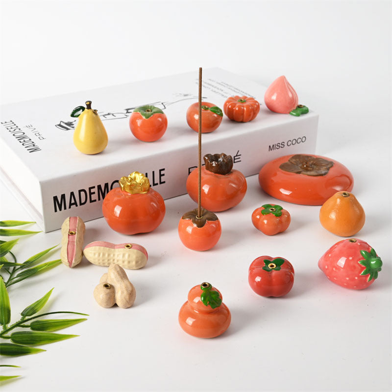 Modern Minimalist Incense Holder for Sticks and Cones - Fruit & Bamboo Shoot Designs