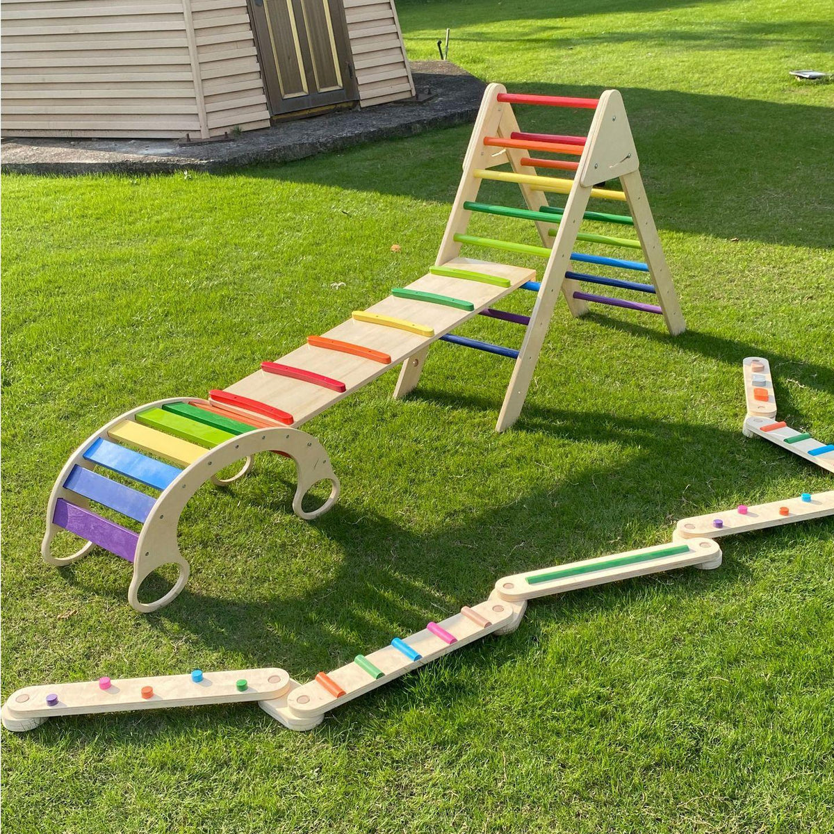 Wooden Kids Indoor Climbing Arch and Slide Set for Sensory Training and Balance Development