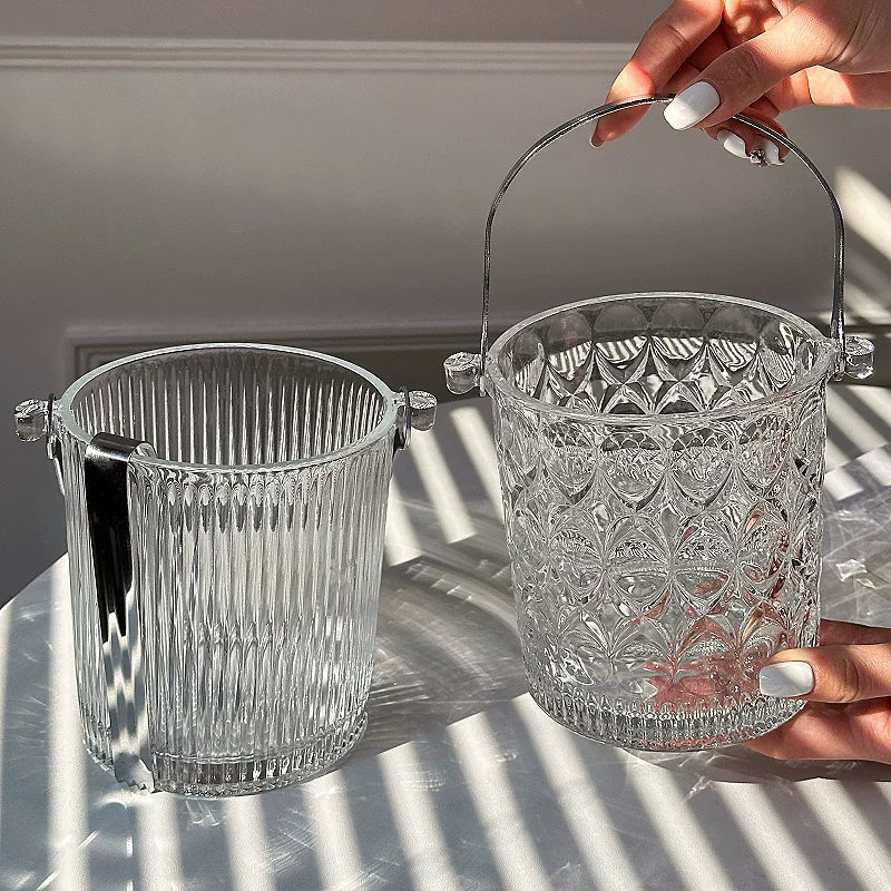 Premium Thickened Glass Ice Bucket with Handle for Beer, Champagne, Outdoor Camping, Beverages, and Fruit Tea