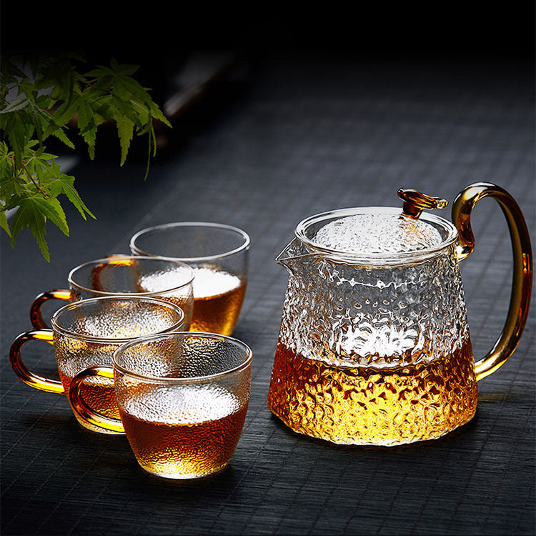 Hammered Borosilicate Glass Teapot with Infuser for Stovetop and Loose Leaf Tea