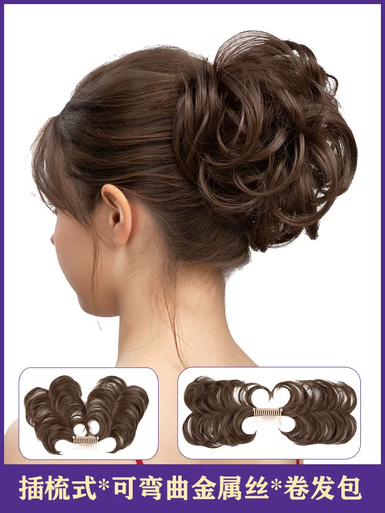 Curly Hair Bun Extension with Bendable Metal Wire Comb for Women