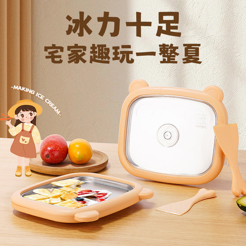 Homemade Ice Cream Roll Maker Pan for Kids, Non-Electric Stainless Steel Fried Yogurt Machine