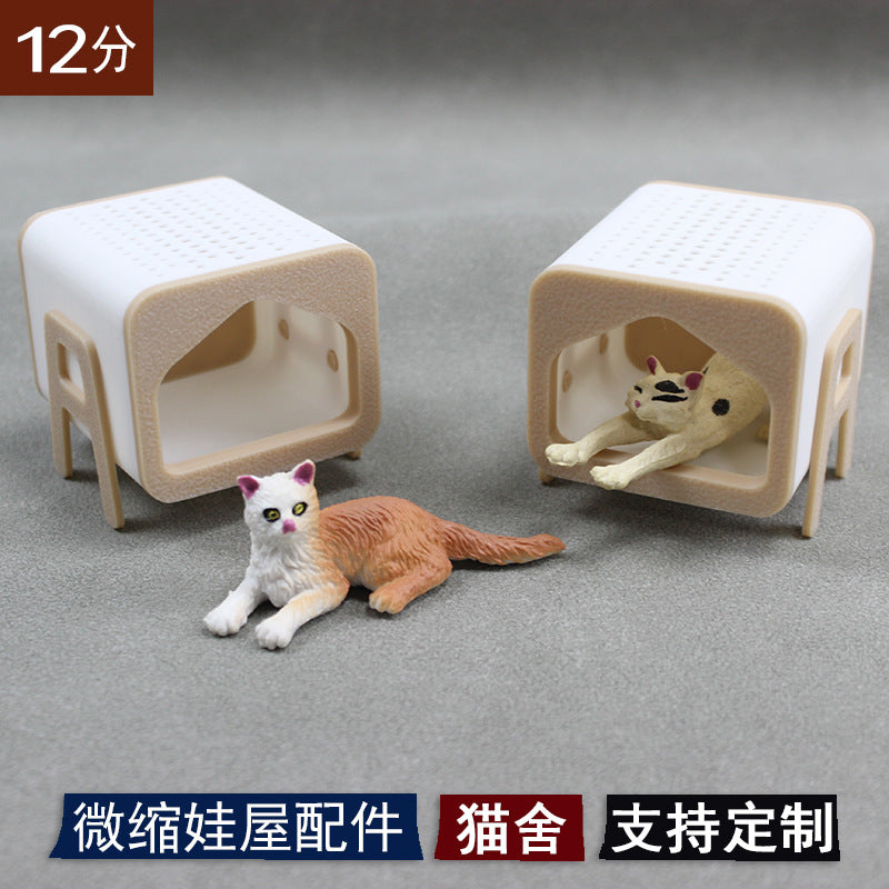 1:12 Dollhouse Miniature Cat House and Pet Figurines Set