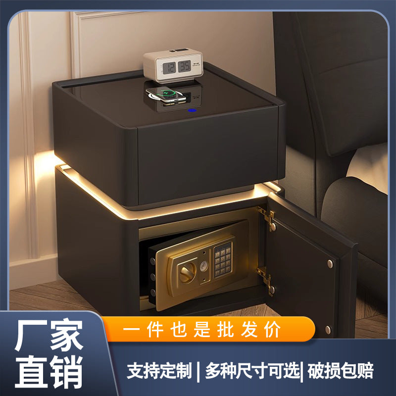 Smart Bedside Table Safe with Wireless Charging, Multifunctional Nightstand Storage Cabinet for Bedroom