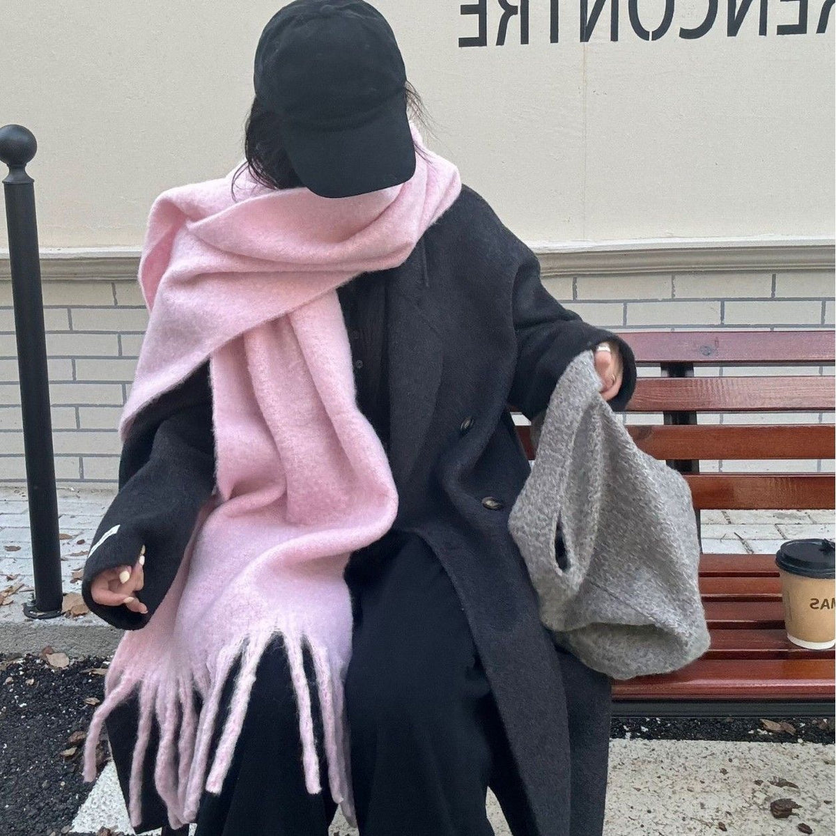 Women's Korean Style Mohair Scarf, Thickened and Lengthened Warm Neck Wrap Shawl