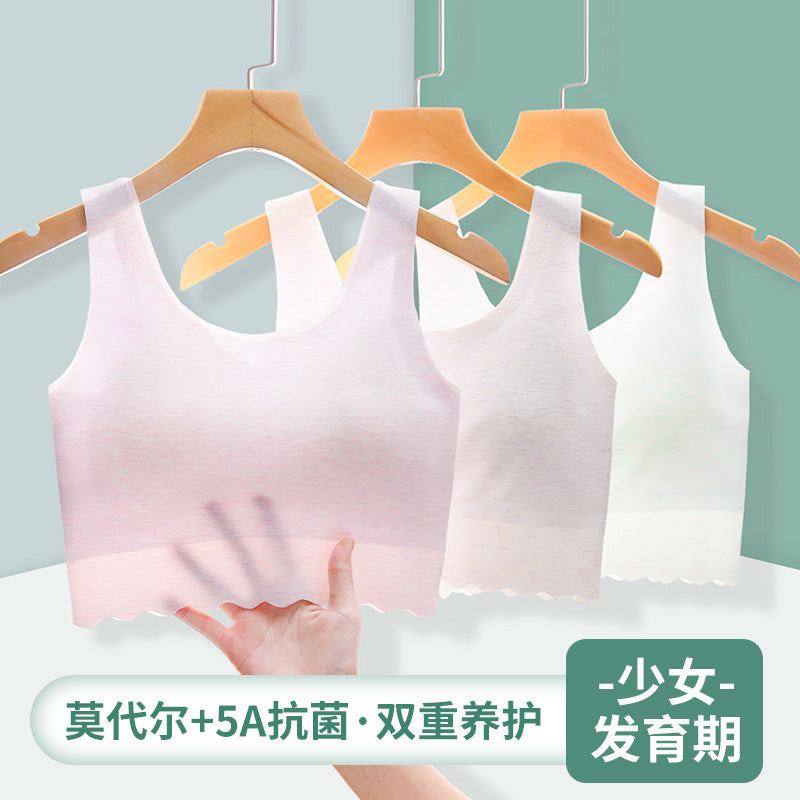 Seamless Teen Girls Training Bra Fixed Cup Vest Style Underwear for Middle and High School Students