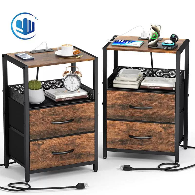 Nightstand with Charging Station and Storage Drawers, Side Table with USB Ports and Outlets