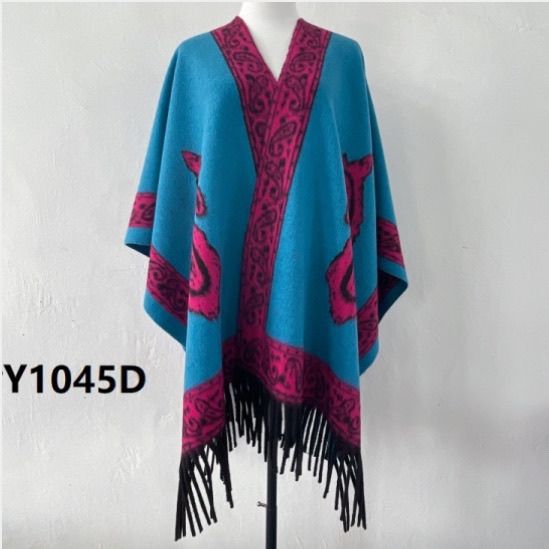 Unisex Paisley Reversible Faux Cashmere Shawl with Tassels for Autumn/Winter