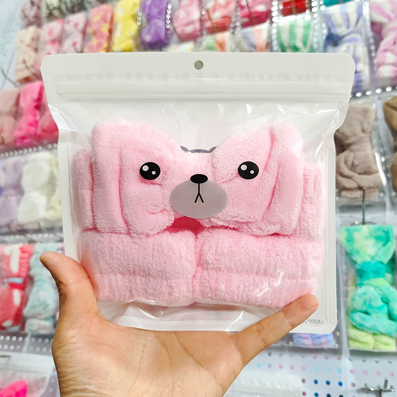 Bowknot Headband and Wristband Set for Face Washing - Absorbent Hair Accessories