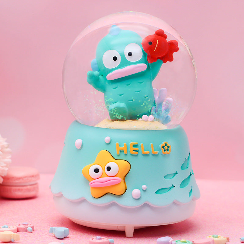 Cute Glowing Snow Globe Music Box with Clownfish Figurine, Creative Resin Desktop Ornament for Kids