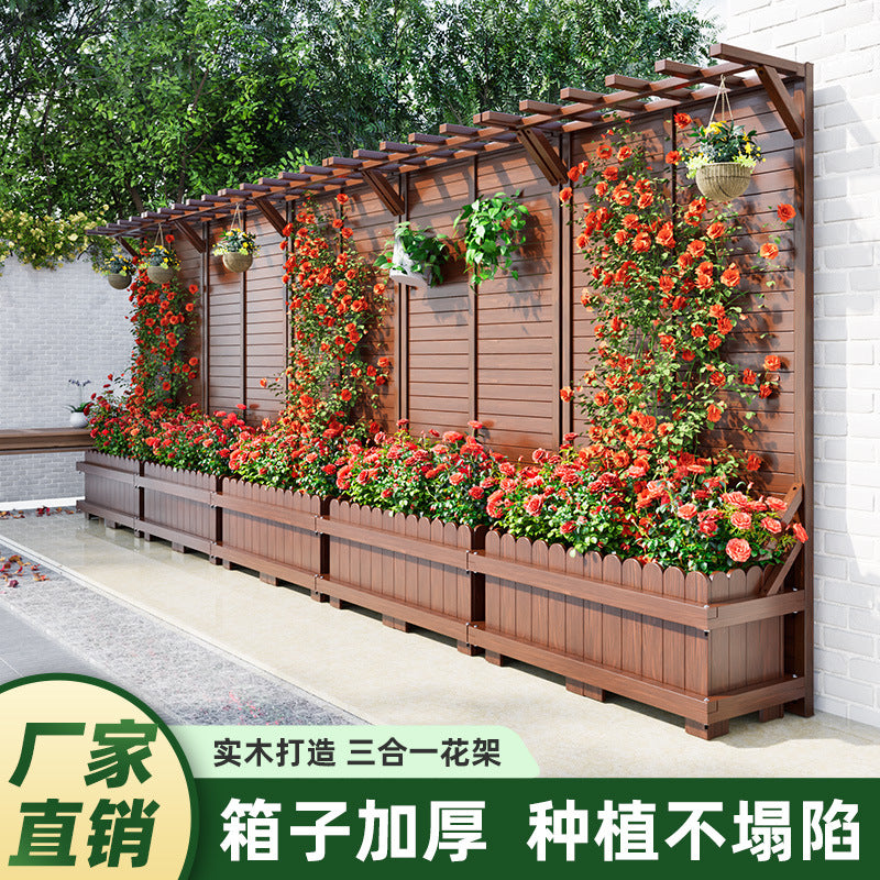 Outdoor Wooden Privacy Screen Planter Box with Trellis for Garden Patio Decor