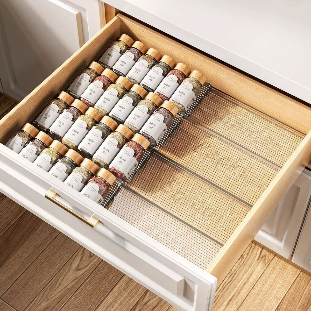 PET Tiered Spice Rack for Kitchen Drawers - Seasoning Jar Organizer
