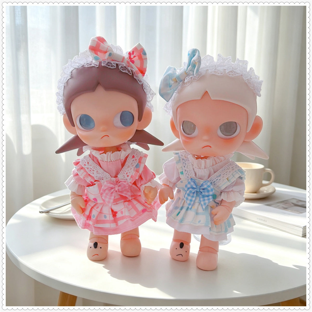 Doll Clothes Set for 10cm Dolls - Pink Plaid or Blue Plaid Outfits