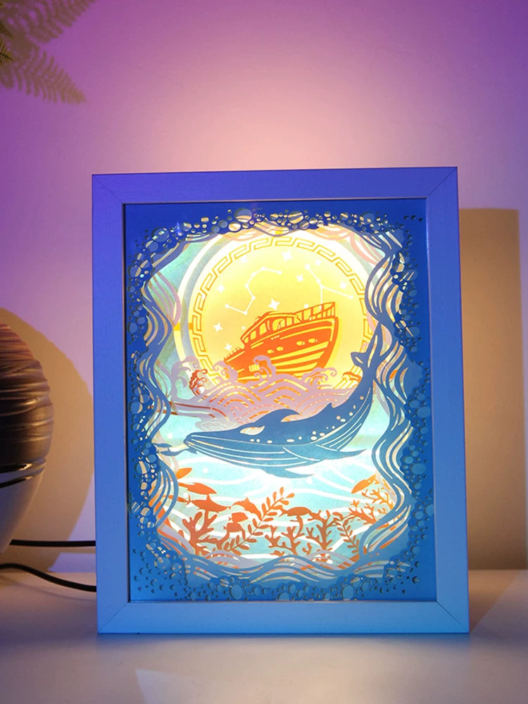 3D Paper Carving Lamp DIY Kit with Acrylic Frame, USB Powered Light Box