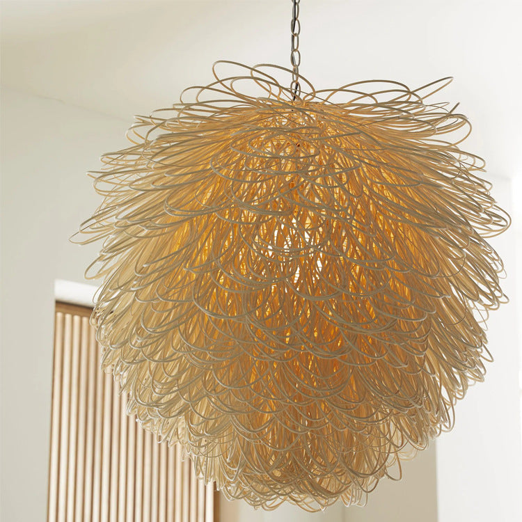Handwoven Rattan Lampshade for Pendant Light, Japanese Style Retro Restaurant Teahouse Decor