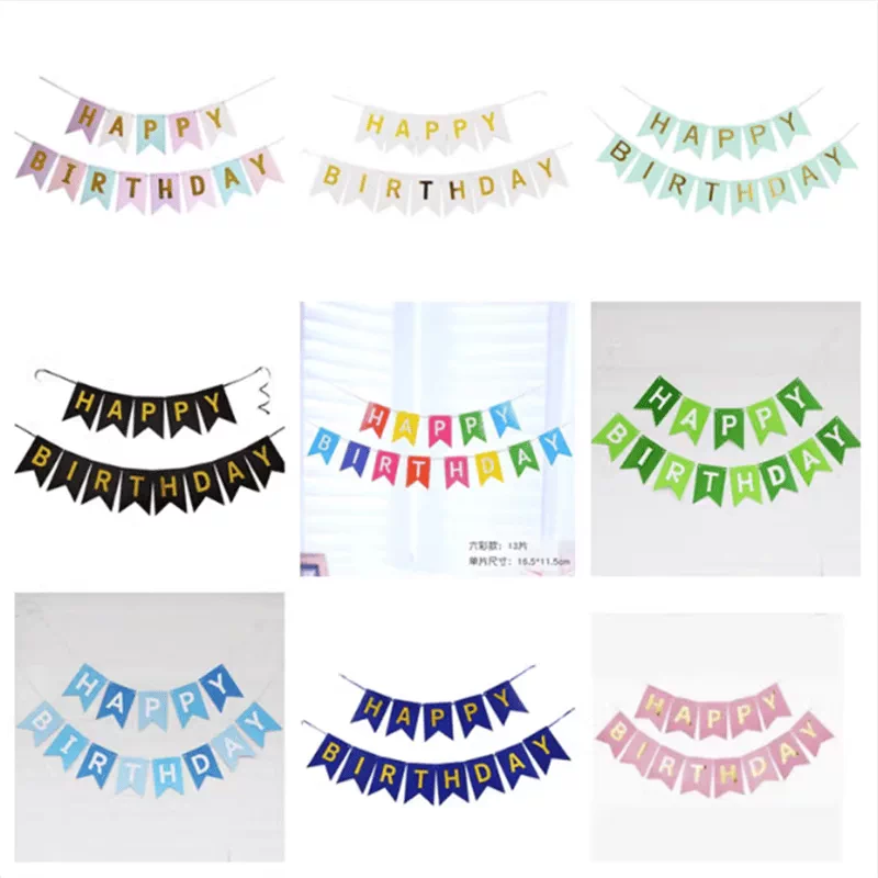 Happy Birthday Banner Gold Stamped Fishtail Garland for Party Decoration