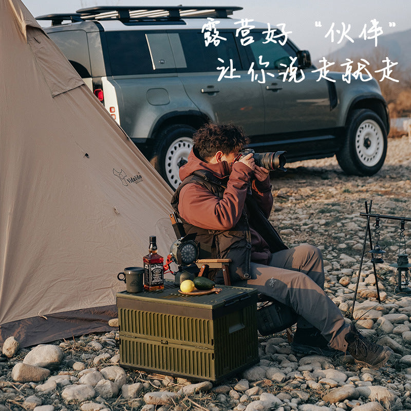 Outdoor Collapsible Storage Box with Lid, Industrial Style, Large Capacity, Portable Trunk Organizer