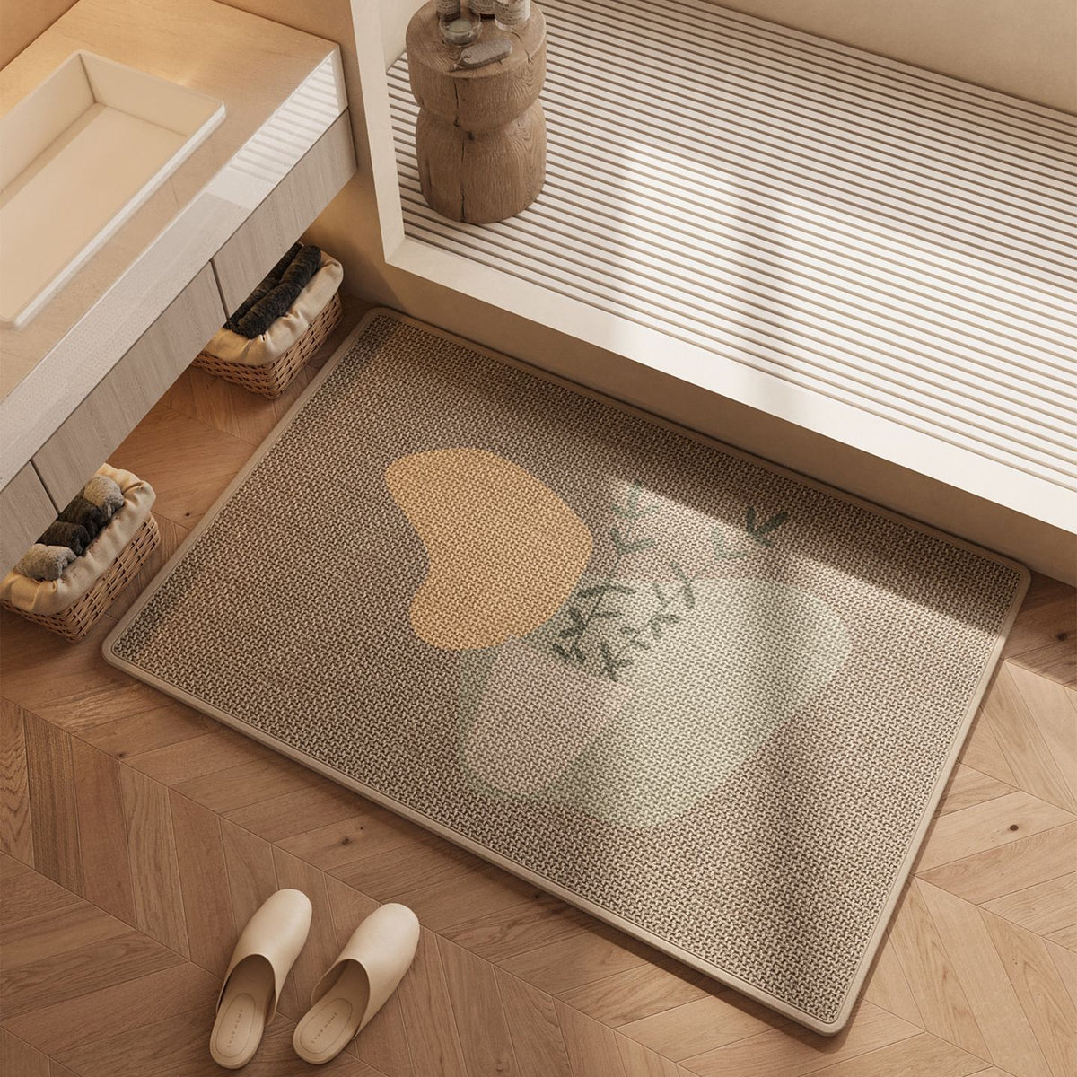 Japanese Style Diatomaceous Earth Bath Mat Absorbent Quick Dry Non-Slip Bathroom Floor Mat