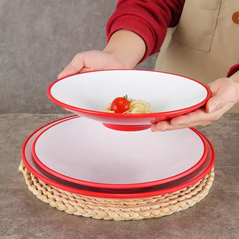 Melamine Imitation Porcelain Double-Handle Serving Bowl for Spicy Mix, Cold Noodles, and Dry Pot Dishes