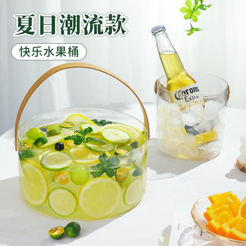 Portable Transparent Picnic Fruit and Beverage Ice Bucket with Handle