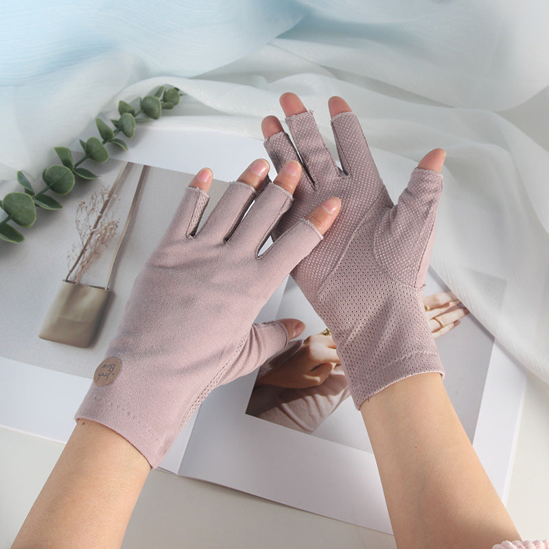 Women's UV Protection Half-Finger Cotton Gloves for Driving and Cycling