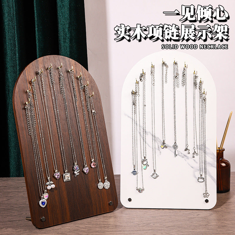 Wooden Necklace Display Stand Jewelry Organizer with 10 Hooks for Retail and Home Use