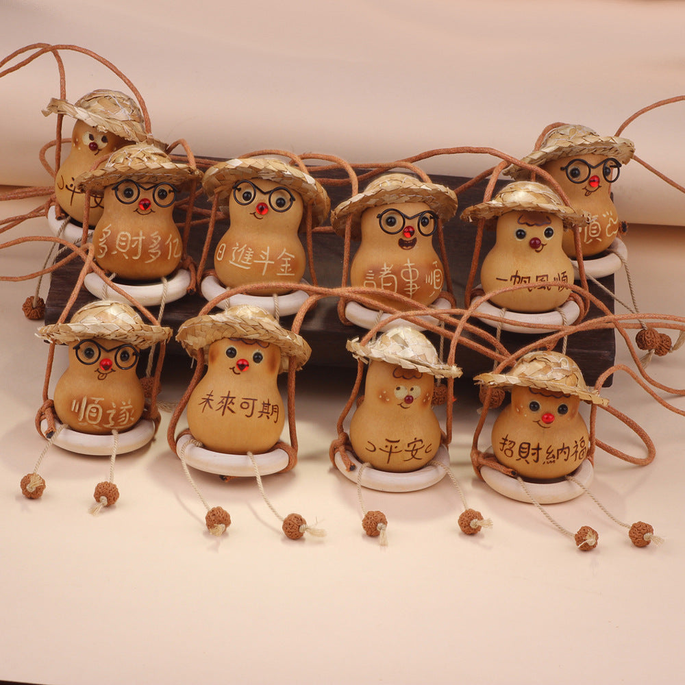 Creative Straw Hat Farmer Gourd Pendant Chicken Swing Bag Car Charm Stress Relief Decor