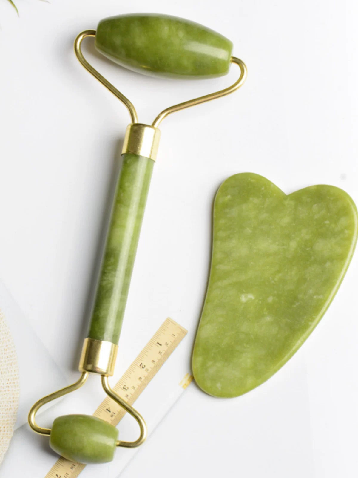 Natural Jade Facial Roller and Gua Sha Set for Face, Neck, and Body Massage