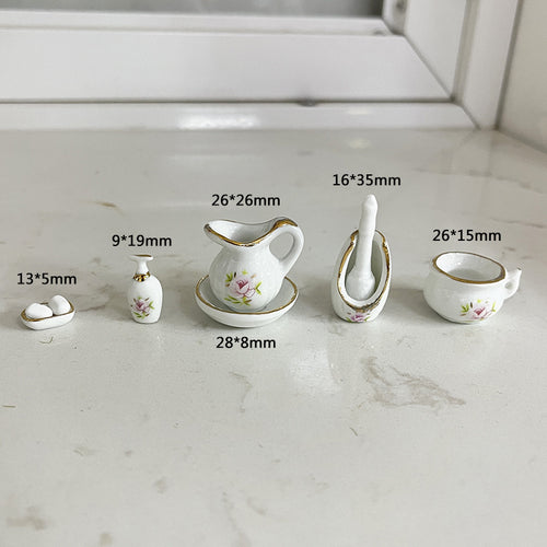 Miniature Ceramic Rose Flower Vase Dollhouse Bathroom Decor