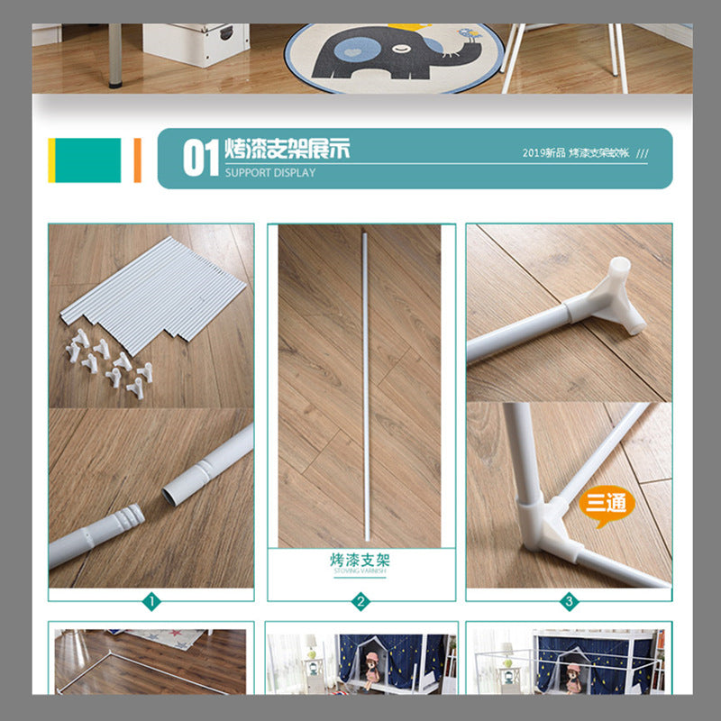 Mosquito Net Frame Replacement Parts - Coated Iron Rods and Connectors for Student Dormitory Beds