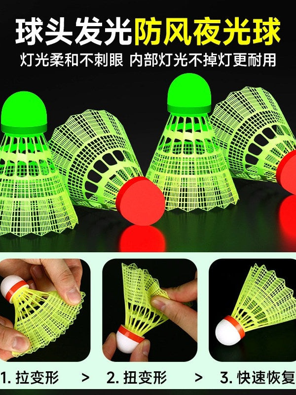 Luminous Badminton Shuttlecocks Plastic Windproof Durable Training Outdoor Fluorescent Goose Feather Night Glowing Set