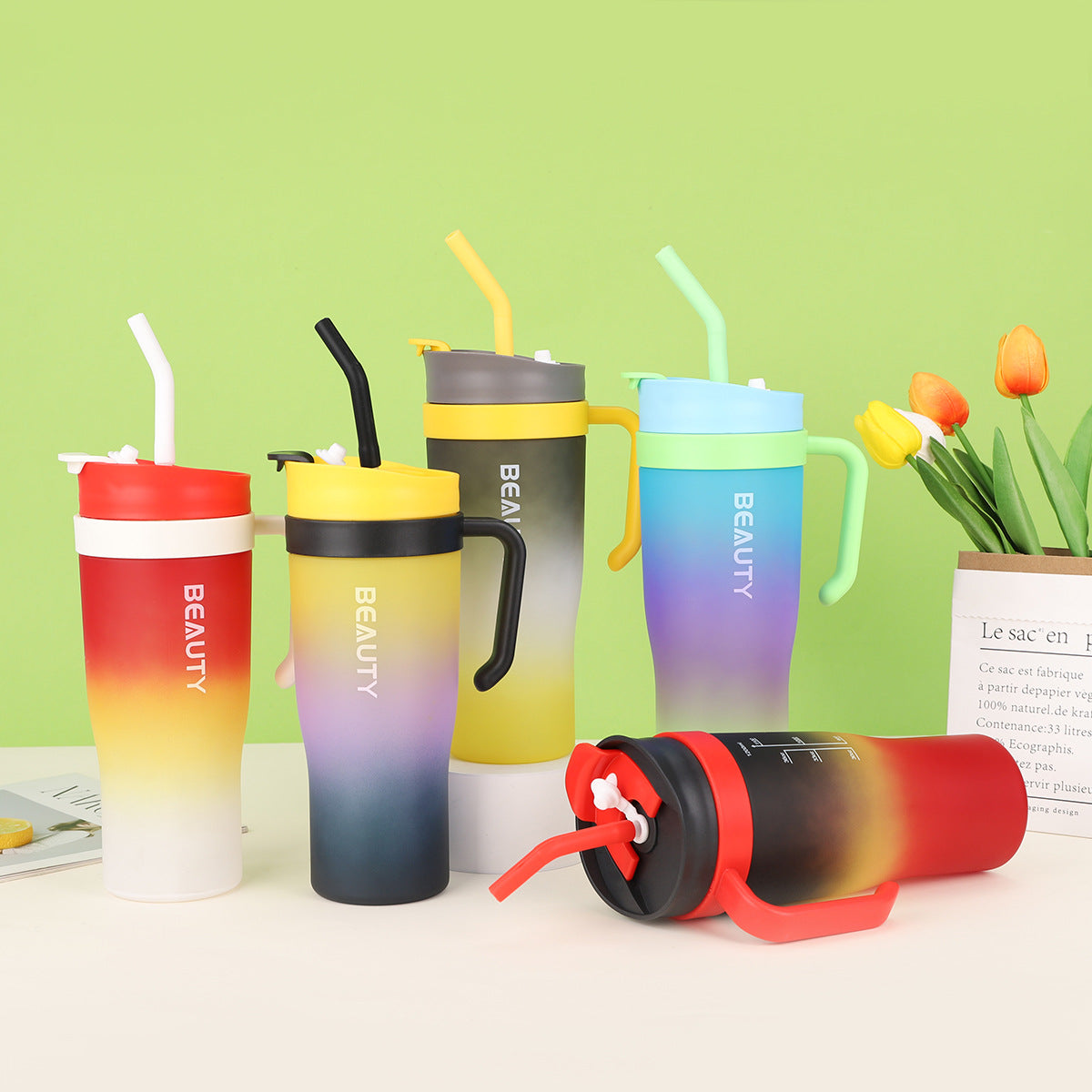 3-Piece Gradient Sports Water Bottle Set with Handle and Leak-Proof Design, Large Capacity
