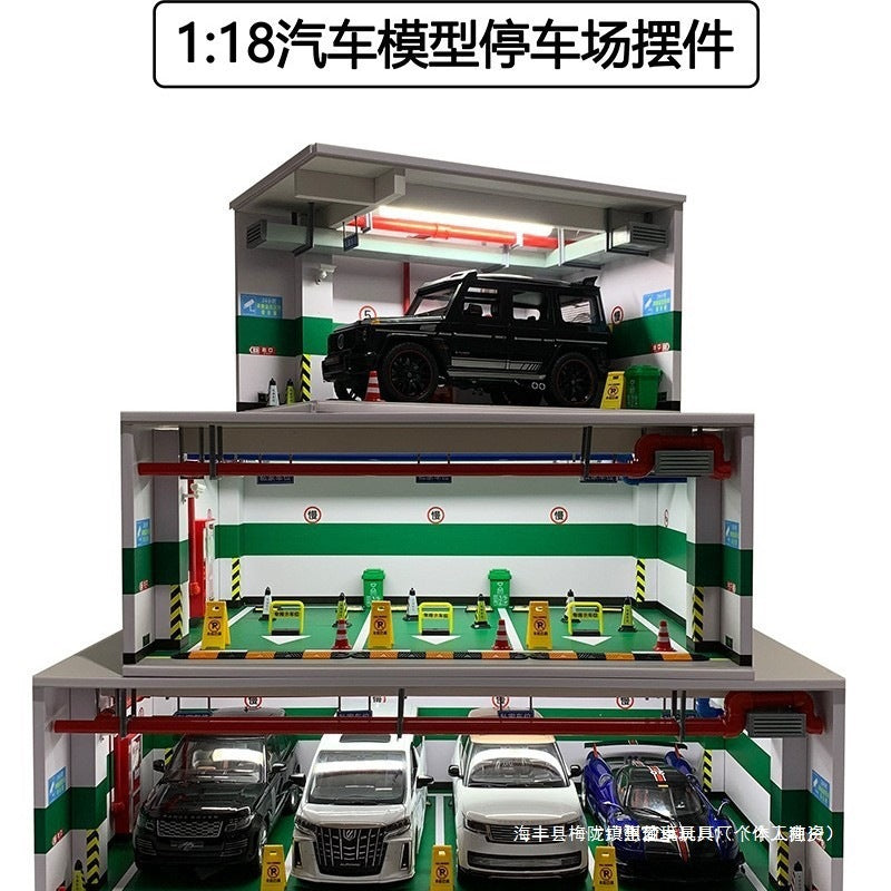 1:18 Scale Diecast Model Car Display Case with Dustproof Acrylic Cover and Parking Scene