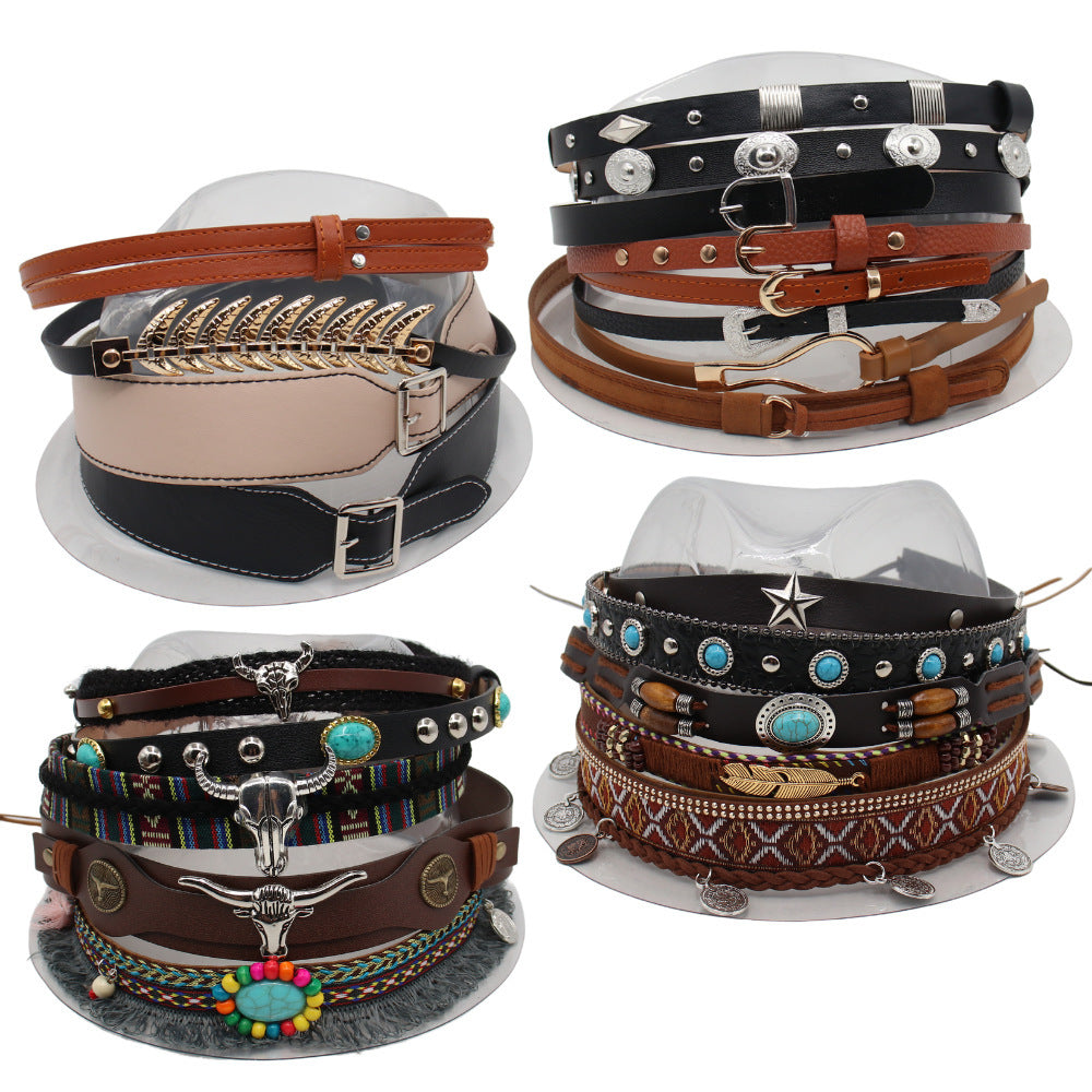 Vintage Ethnic Style Hat Band for Straw Hats, Fedoras, and Cowboy Hats - Decorative Leather Strap Accessory
