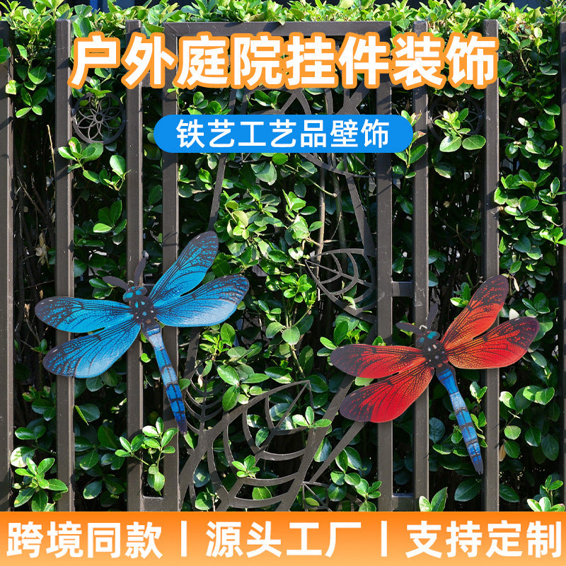 Outdoor Garden Simulation Dragonfly Wall Decor Metal Insect Ornament for Yard Lawn Water Feature