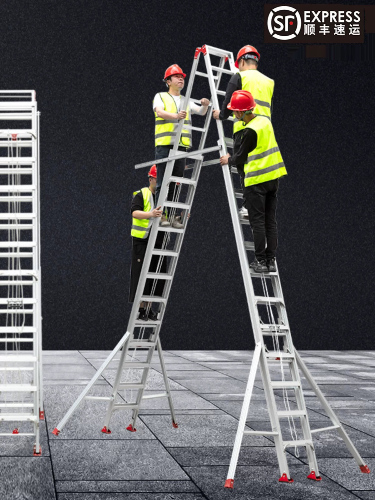 Mingchuan Heavy-Duty Aluminum Telescoping Ladder, A-Frame, Double-Sided Extension Ladder for Engineering Work