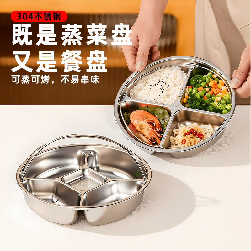 Stainless Steel Divided Steamer Plate with Handles for Baby Food and Meals