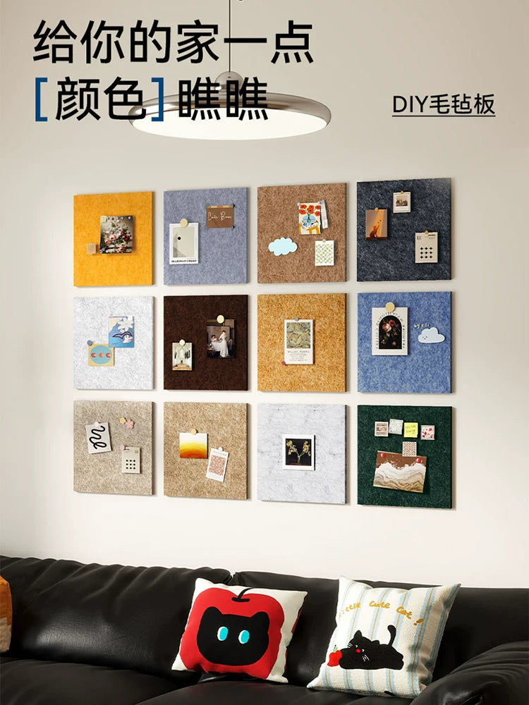 Dopamine Felt Board Wall Stickers for Photo Display - Memphis Style Self-Adhesive Square Felt Panels