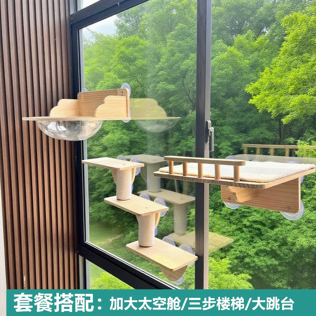 Window Mounted Cat Hammock with Suction Cups - Space Capsule or Multi-Tier Perch for Sunbathing and Climbing