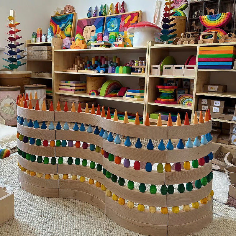 Wooden Rainbow Stacking Blocks for Kids, Educational Open-Ended Building Toy for Toddlers