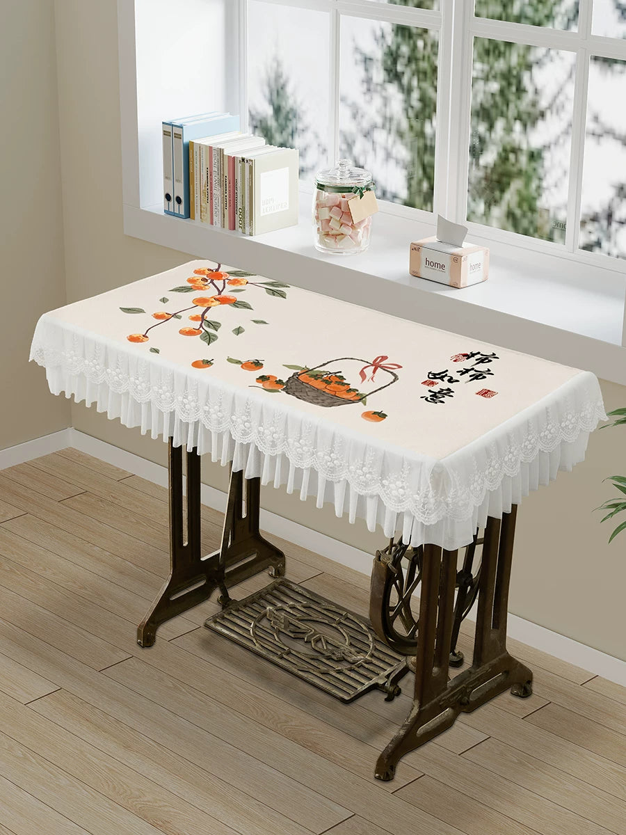 Vintage Sewing Machine Dust Cover Linen Blend Embroidered Tablecloth