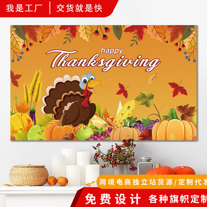Thanksgiving Pumpkin Turkey Festival Banner Party Decoration Flag