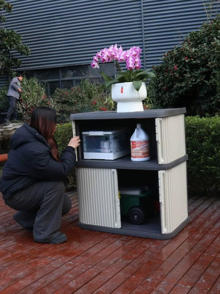 Outdoor Garden Storage Cabinet with Lock, Waterproof and Dustproof, Large Capacity