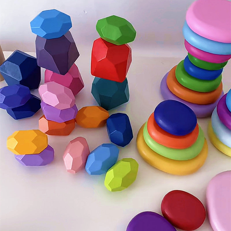 Wooden Stacking Balancing Stones Building Blocks for Kids, Educational Preschool Toy