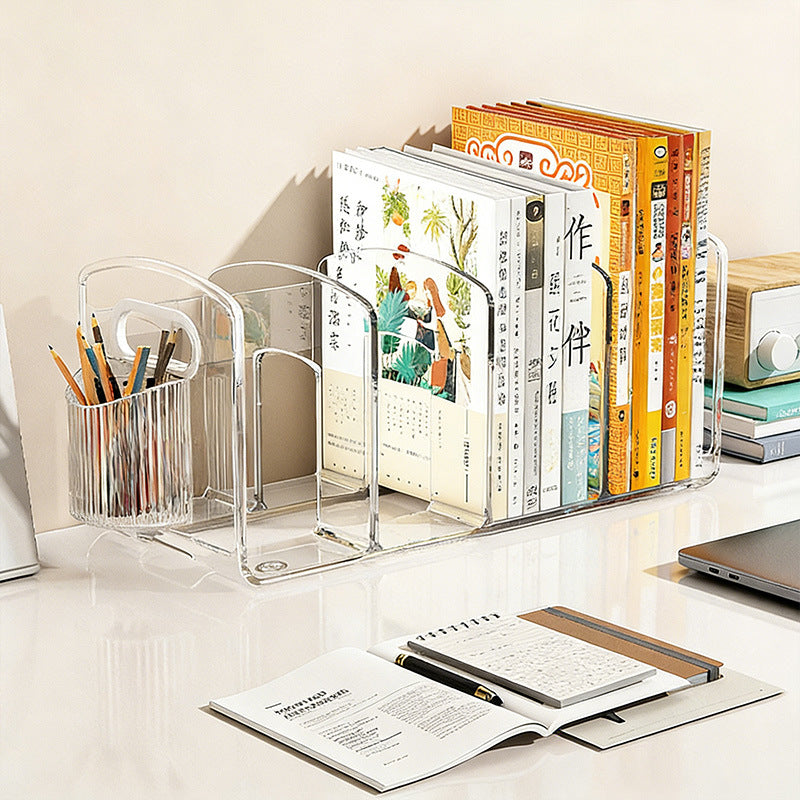 Clear Acrylic Desktop Bookends and Organizer for Books and Textbooks