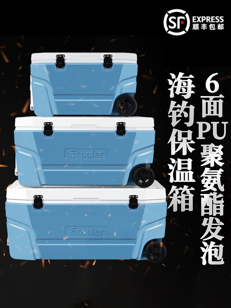 Portable Insulated Fishing Cooler Box with Wheels for Live Fish Storage