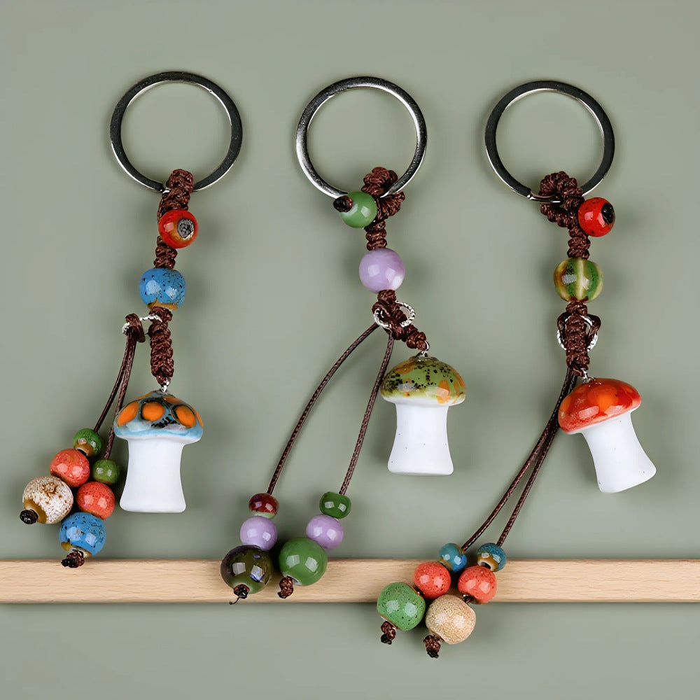 Jingdezhen Ceramic Mushroom Keychain Ethnic Style Bag Charm