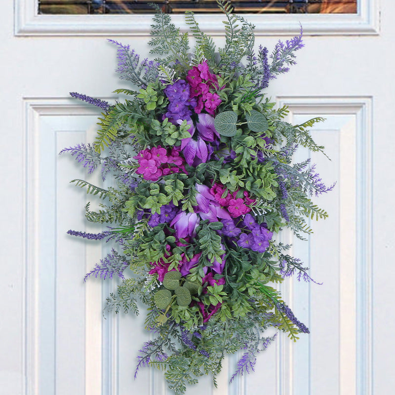 Spring Purple Tulip Wreath with Lilac and Hydrangea for Front Door Decor