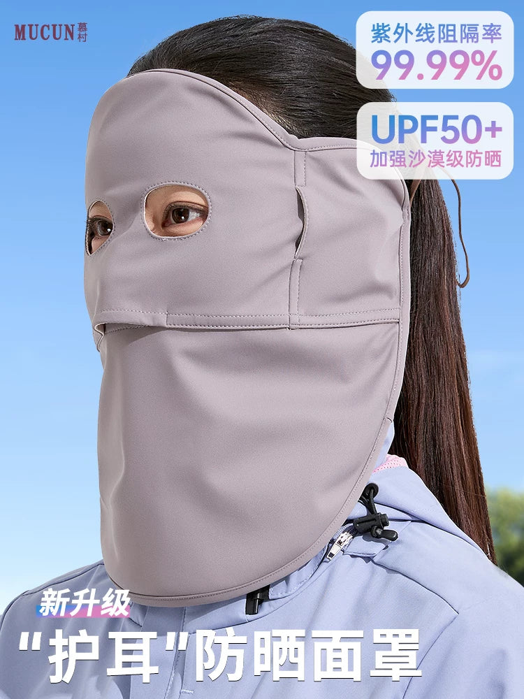 MUCUN UPF50+ Full Face UV Protection Mask with Neck and Ear Cover, Breathable Ice Silk for Outdoor Activities